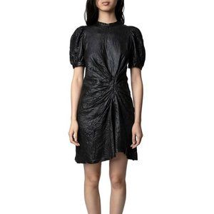 ZADIG & VOLTAIRE RIXE CRINKLED LEATHER DRESS/ SIZE: LARGE/ COLOR: BLACK LEATHER